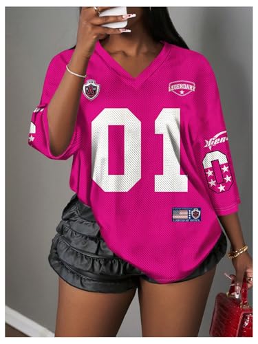 Image of RoseSeek Women's Jersey Shirts Number Graphic V Neck Football T Shirts Tops