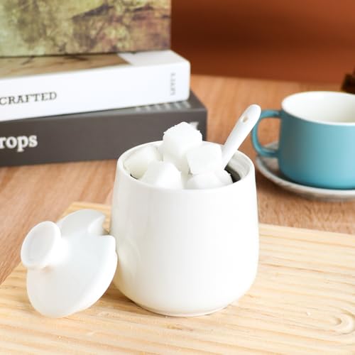 Ceramic Sugar Bowl White Sugar Jar, Porcelain Sugar Pot with lid and Spoon, Salt Container for Coffee Bar, Seasoning Conditment for Home Kitchen, 9 oz/ 255 ml - Image 5