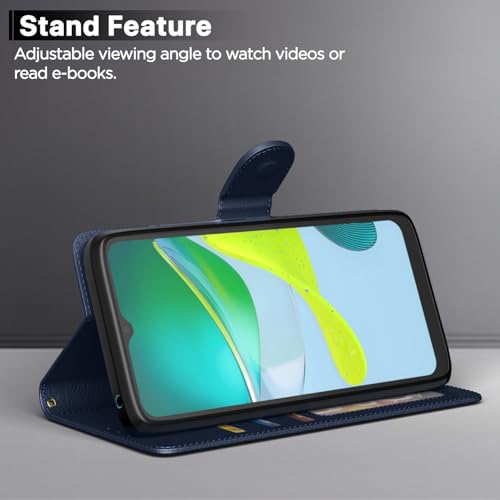 Image of Pikkme Flip Cover for Motorola Moto E13| Leather Finish | Shockproof with Card Pockets & Wallet Stand | Ultimate Protection Case(Blue)