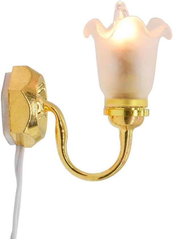 iLAND Dollhouse Accessories of Dollhouse Lights Floral Wall Light w/Plug, Elegant Miniature Lamp Wall Sconce of Mini House Lighting Fits 1/12 Scale Miniature Furniture Decor in Living Room, Corridor
