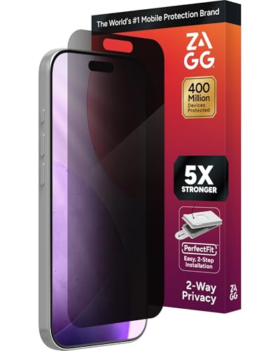ZAGG Glass Elite Privacy Screen Protector for iPhone 17 Pro - 2-Way Privacy Filter, 5X Stronger, Fingerprint-Resistant, InvisibleShield, Easy Two-Step Installation