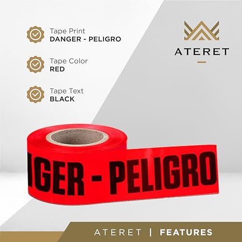 Image of ATERET Premium Danger Peligro Tape 3-Pack 3 inch x 1000 feet, Hazard Safety Tape, Construction Tape for Danger /Hazardous Area, Ideal Use for Halloween Decorations, Party, Work-Site