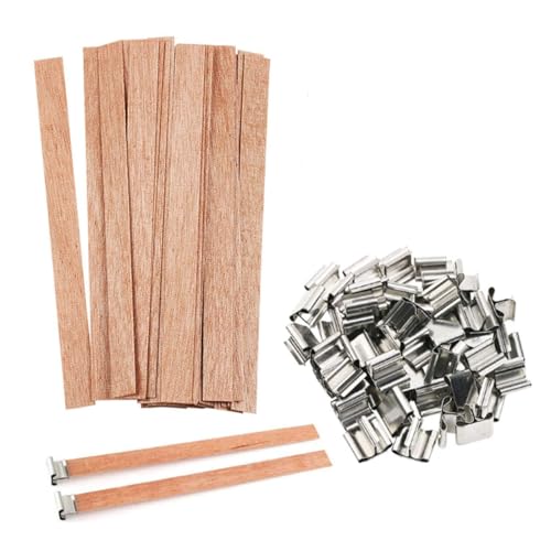 YAZWUR 30 PCS Mechas de Madera con 30 Soportes de Hierro Sin Humo Naturales y Ecológicas para Hacer Velas Artesanales DIY