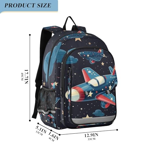 Airplane Aircraft Clouds Backpack Kids School Bag Lightweight Laptop Backpack Elementary Capacity Student Bookbags for Travel Daypack with Reflective Stripes2