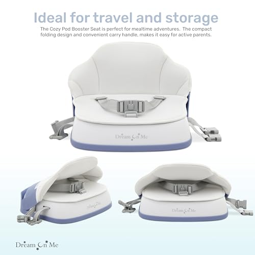 Image of Dream On Me Cozy Pod Baby Booster Seat for 6-36 Months, Portable Travel Booster Chair with 3-Point Safety Harness & 2 Fixing Belts, for Table & Dining, Lightweight Foldable & Easy to Carry - White