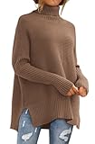 EFAN Women's Turtleneck Oversized Sweaters Long Pullover Winter Clothing 2025 Trendy Fashion Knit Tunic Fall Outfits Dark Apricot M