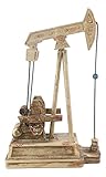 Ebros Gift Rustic Vintage Nodding Donkey Pumpjack Oil Derrick Rig Prototype Sculpture in Cream Faux Wood Finish Wild West Pumpjack On Platform Model Home Decor Western Antiqued Figurine