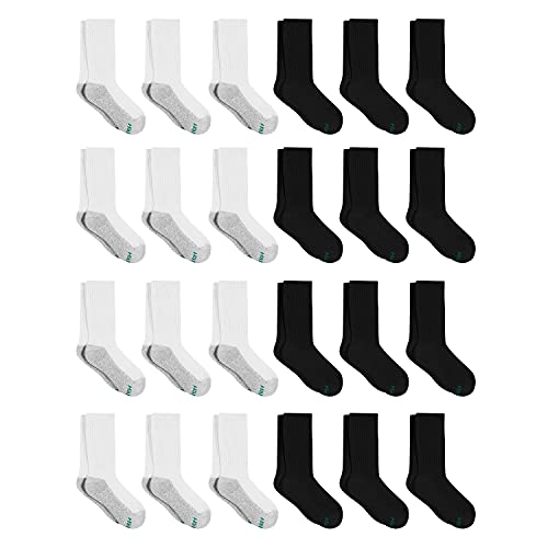 Hanes Boys' Crew Socks Pack, Socks for Boys Age 5-12, Stretch Cotton Socks, Comfortable Cushioned Crew Socks, 24-Pack