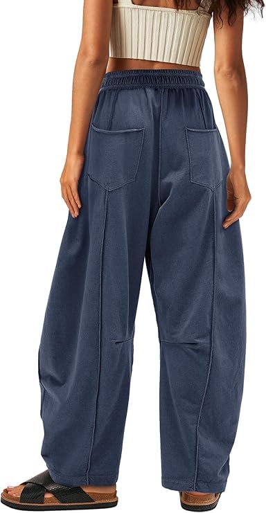 Womens Baggy Wide Leg Pants High Waisted Sweatpants Drawstring Athletic Summer Lounge Beach Trousers with Pockets2