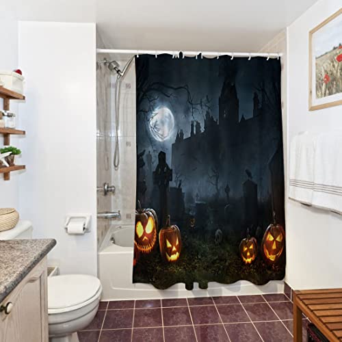 Halloween Shower Curtain, Pumpkin Shower Curtain, Waterproof Black Backdrop Bath Room Shower Curtain With Hooks, Scary Halloween Bathroom Decor #TOP1