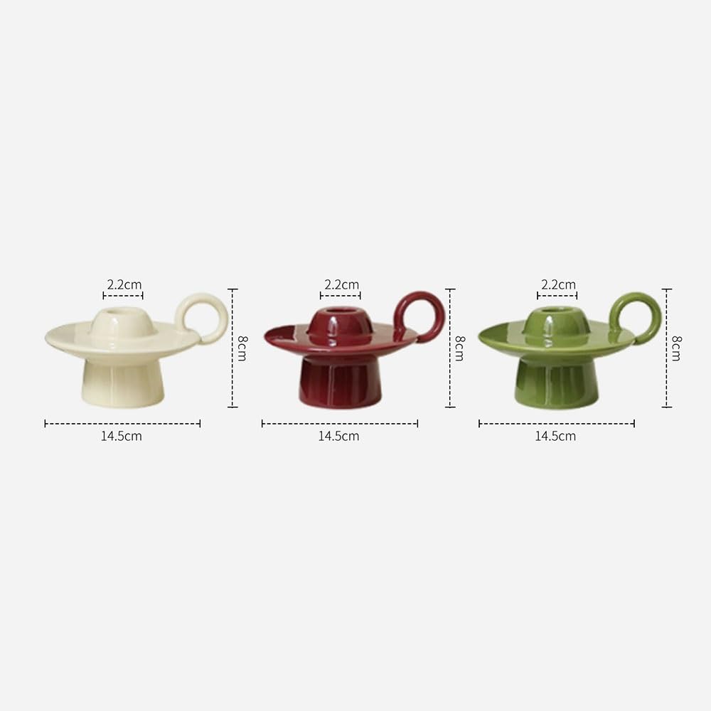 Świeczniki Kolorowy ceramiczny świecznik z uchwytem i podstawą na świecę do kolacji przy świecach, wystrój domu(Green)