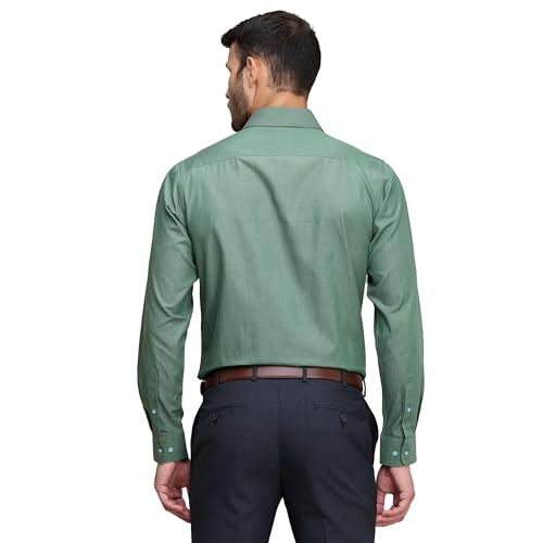 Image of Raymond Men Pure Cotton Slim Fit Solid Pattern Semi Cut Away Collar Formal Shirt