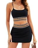 DaiLiWei Conjunto de bikini de cintura alta para mujer, traje de baño con control de abdomen, traje de baño de 2 piezas con falda para adolescentes 2025, Bikini negro, M