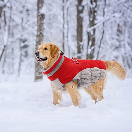Lelepet Warm Dog Winter Coat Dog Cold Weather Coats Windproof Reflective Turtleneck Dog Fleece Vest With Harness Thick Fleece Lining Dog Jacket Dog Coat For Small Medium Large Dogs, Xl, Red #TOP5