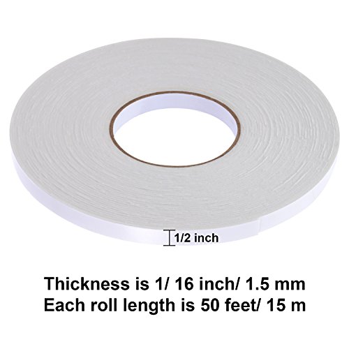 Image of Tatuo 2 Rolls Double Sided Foam Tape 1 /2 inches by 50 Feet White PE Foam Tape Sponge Soft Mounting Adhesive for DIY Craft Picture Poster Hanging