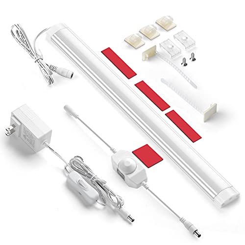 Litever Under Cabinet LED Lighting Bar Dimmable. 1 pc 12” Slim Bright LED Light Bar. Power Adapter, Switch, Dimmer included. Plug in. Perfect for Kitchen Counter Workbench Closet. Daylight White 5000K