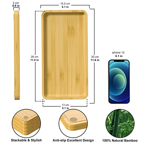 Bathroom Vanity Tray For Countertop - Bamboo Organizer Tray For Dresser Tops, Toilet, Perfume Small Decorative Tray Wood Tray For Home Decoration 11.4” L X 6.1” W X 0.7” H #TOP6