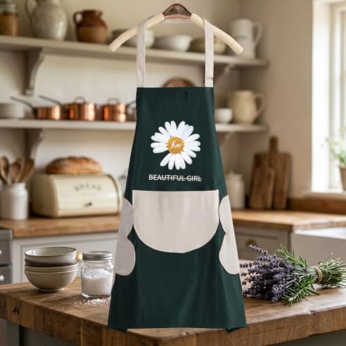 Image of HROY Kitchen Apron for Women & Men with Pocket & Side Towel | Kitchen Apron for Women & Men with Pocket & Side Towel | Reusable Cooking Chef Apron for Home Kitchen