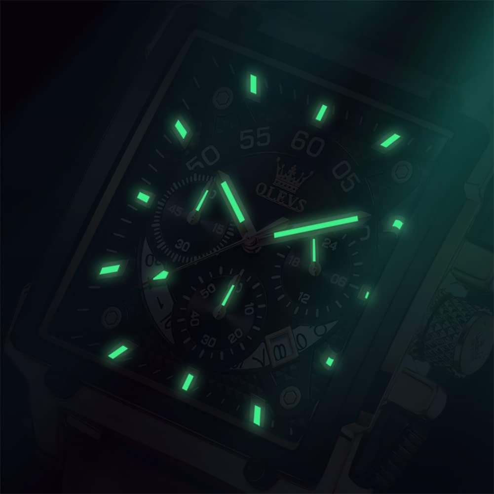 OLEVS Watches for Men Quartz Chronograph Leather Fashion Dress Watch Date Waterproof Luminous Casual Square Business Wrist Watches - Image 8