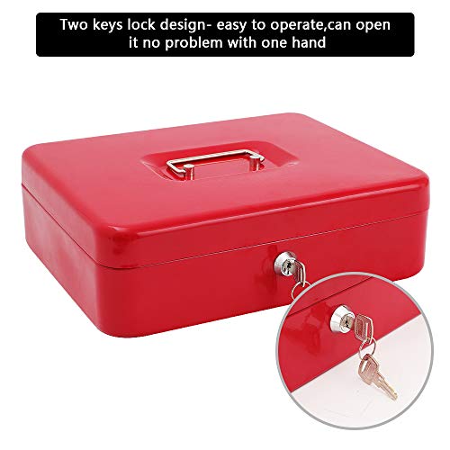 Image of xydled Cash Box with Key Lock, Metal Money Box, Safe Storage box, Red