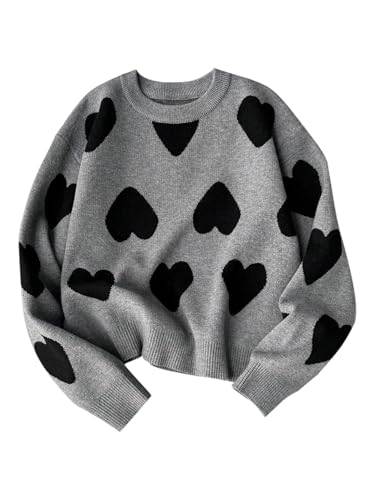 Image of BEAUDRM Girl's Cute Bow Sweater Crew Neck Long Sleeve Drop Shoulder Loose Pullover Tops
