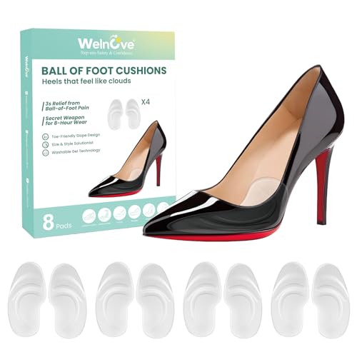 Gel Ball of Foot Cushions - Welnove 4 Pairs Metatarsal Pads Women Non-Slip Forefoot Cushion Shoes Inserts for Foot Pain Relief, Comfort, Shock Absorption & All-Day Wear in Sandals, High Heels, Flats