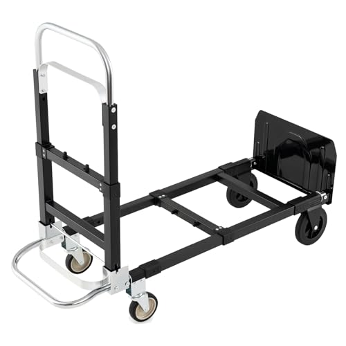 GOPLUS Carretilla 2 en 1, Carretilla Plegable Robusta con Asa Retráctil, Longitud Ajustable, Carro con Ruedas para Mudanzas, Transporte, Almacén, Mercancías, Capacidad de Carga 272 kg