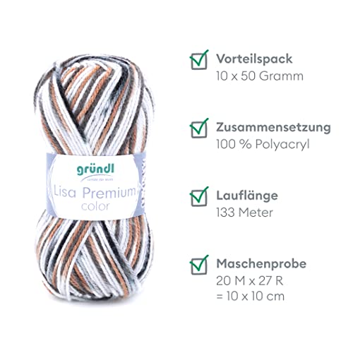 Grundl Lisa Premium color 50g -black-gray-white 08 -Pack of 10, Black-gray-white- 08, 10x 50g - Image 2