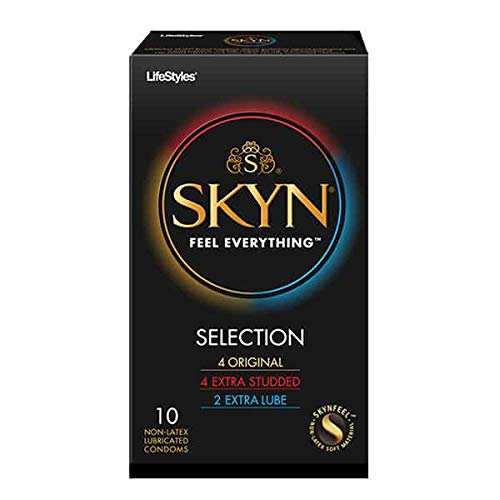 Lifestyles SKYN Selection with Brass Lunamax Pocket Case, Sampler of Non-Latex Condoms-10 Count