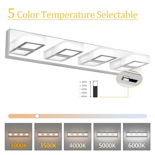 Image of Ralbay Modern Led Chrome Bathroom Vanity Lights 5 Color Temperature Dimmable Acrylic Modern LED Chrome Bathroom Lighting Fixtures Over Mirror