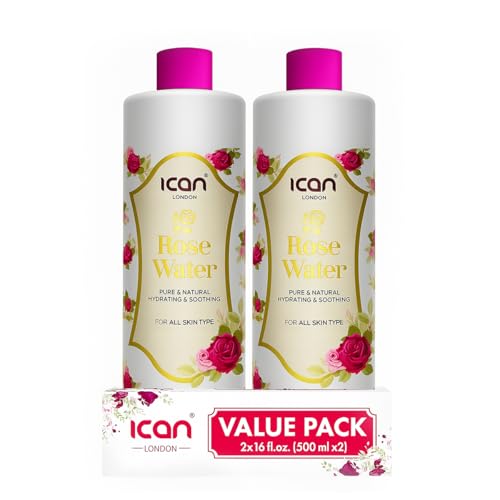 ican 100% Natural Rose Water Hydrating and Purifying Rose Water 2 x 500ml (1000ml)
