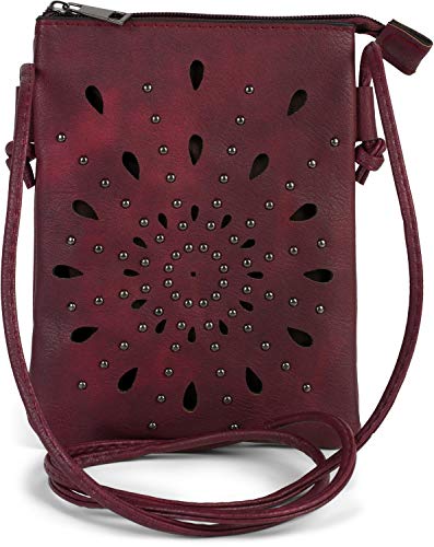styleBREAKER Bolsa de Hombro para Damas con Cortes en Forma de Flor étnica y Tachuelas, Bolsa de Hombro, Bolso, Bolso 02012304, Color:Burdeos-Violeta