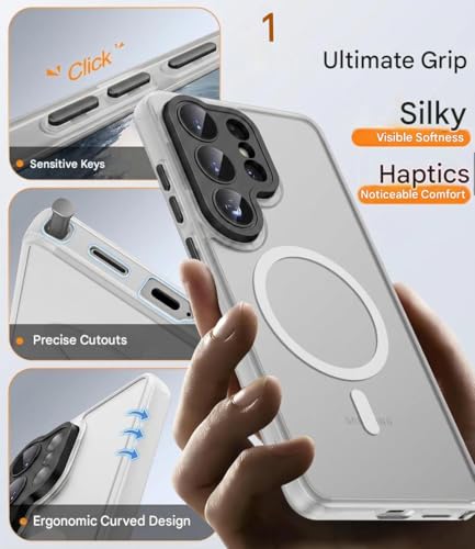 Image of Elzzi Magnetic Magsafe for Samsung S26 Ultra Case, Upgraded [Full Camera Protection] [Compatible with Magsafe] [Translucent Matte] Shockproof Protective Phone Case for Men & Women