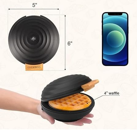 Waffle Maker Machine, 4 Inch Chaffle Maker with Compact Design, Easy to Clean, Non-Stick Surface, Recipe Guide Included, Perfect for Breakfast, Dessert, Sandwich, or Other Snacks, Black BY CHEW FUN