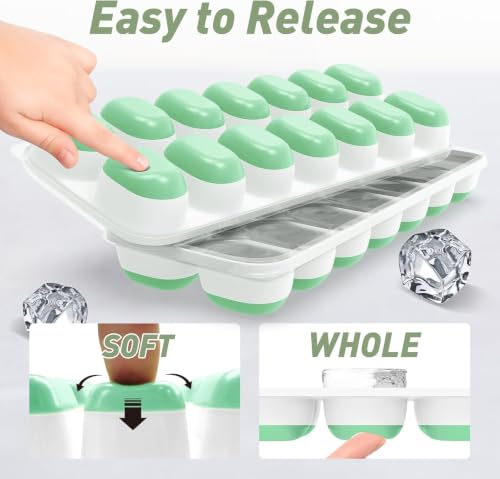 Image of ChefAide 2 Pack Ice Cube Tray, Silicone Ice Cube Trays for Freezer with Lid