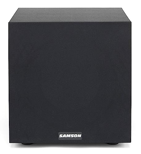 Samson MediaOne 10S – Aktiver 10″ Studio Subwoofer mit 100 W RMS, Bassreflexsystem, Variabler Tiefpassregelung und RCA-/Lautsprecheranschlüssen für Studio, Musik & Heimkino