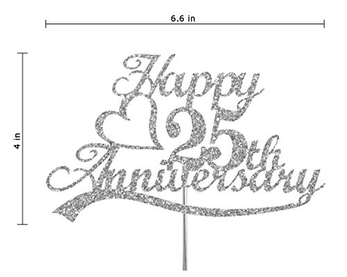 25Th Anniversary Cake Topper Silver Glitter, 25 Wedding Anniversary Party Decoration Ideas, Premium Quality, Sturdy Doubled Sided Glitter, Acrylic Stick. Made In Usa (25Th Silver) #TOP1