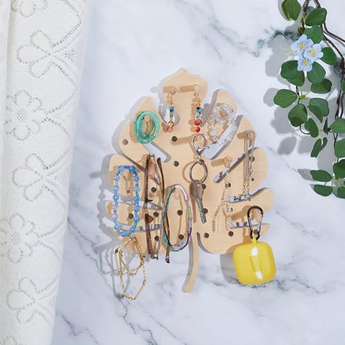SUPERFINDINGS Holz Pegboard 1PC Holz Pegboard Display Ständer Mit 12PCS Holzdübelstäben Blattförmiger Pegboard Ständer Für Schmuck Vielseitiger Holz Pegboard Organisator 30x22cm