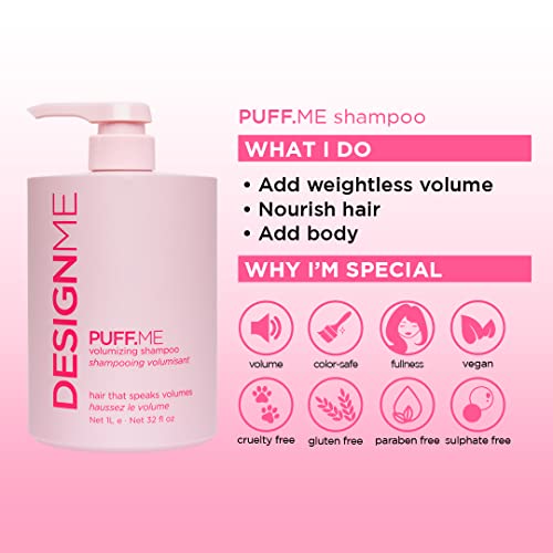 Designme Puff.me Volumizing Shampoo | Shampoo Hair Volumizer With Sunflower Seed Oil Adds Body & Bounce | Color-Safe Volumizing Shampoo For Fine Hair | Paraben & Sulfate Free Shampoo, (32 Fl Oz) #TOP2