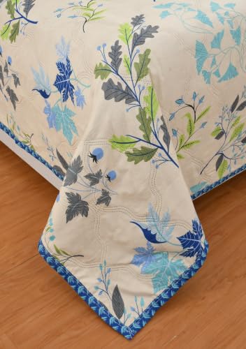 Image of IVAZA Luxury Ultrasonic Punch AC Comforter Blanket - Quilted Microfiber Floral Pattern, Lightweight Breathable All‑Season Blanket for Bedroom, Travel (Single Bed,228x152 CM) Antique Gold Blue