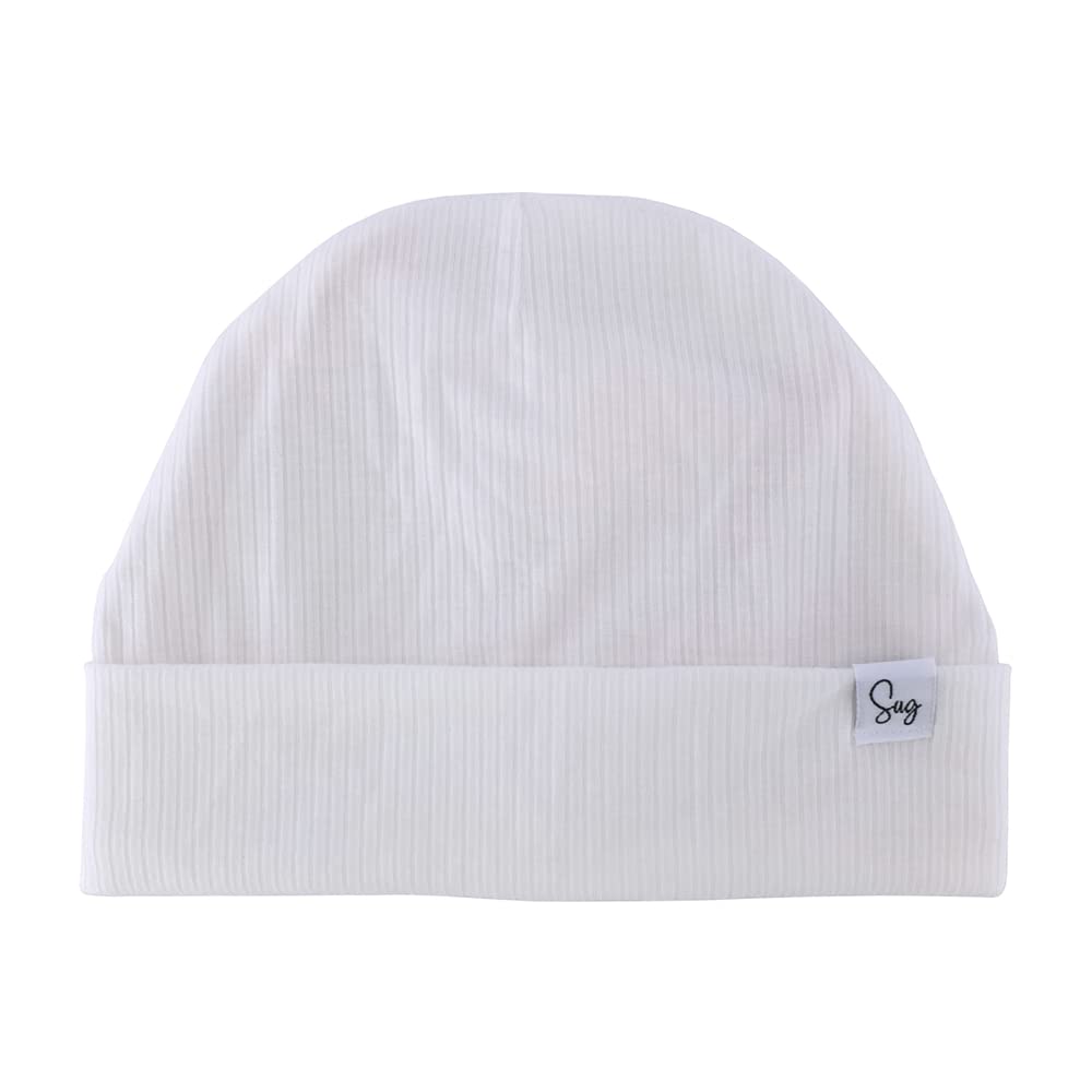 Sugarmelon Lightweight Jersey Beanie Hat for Newborn Baby Boys Girls Silky Satin Lined Hats Bonnet Toddler Infant Little Kids Beanies Caps (0-6M,Rib Snow)