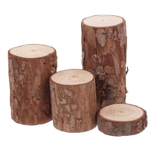 BCOATH 4個 木製 切り株 ミニチュア ハムスター用 ケージ アクセサリー 小型 ペット 生息地 ビンテージ 素朴な 装飾 および クリエイティブ 木 切り株
