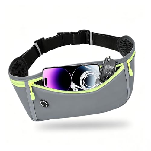 Image of Slim Running Belt for Women Men,Runners Fanny Pack Phone Holder,Money Belt,Running Gear Accessories,with 3 Pockets (Green-gray)