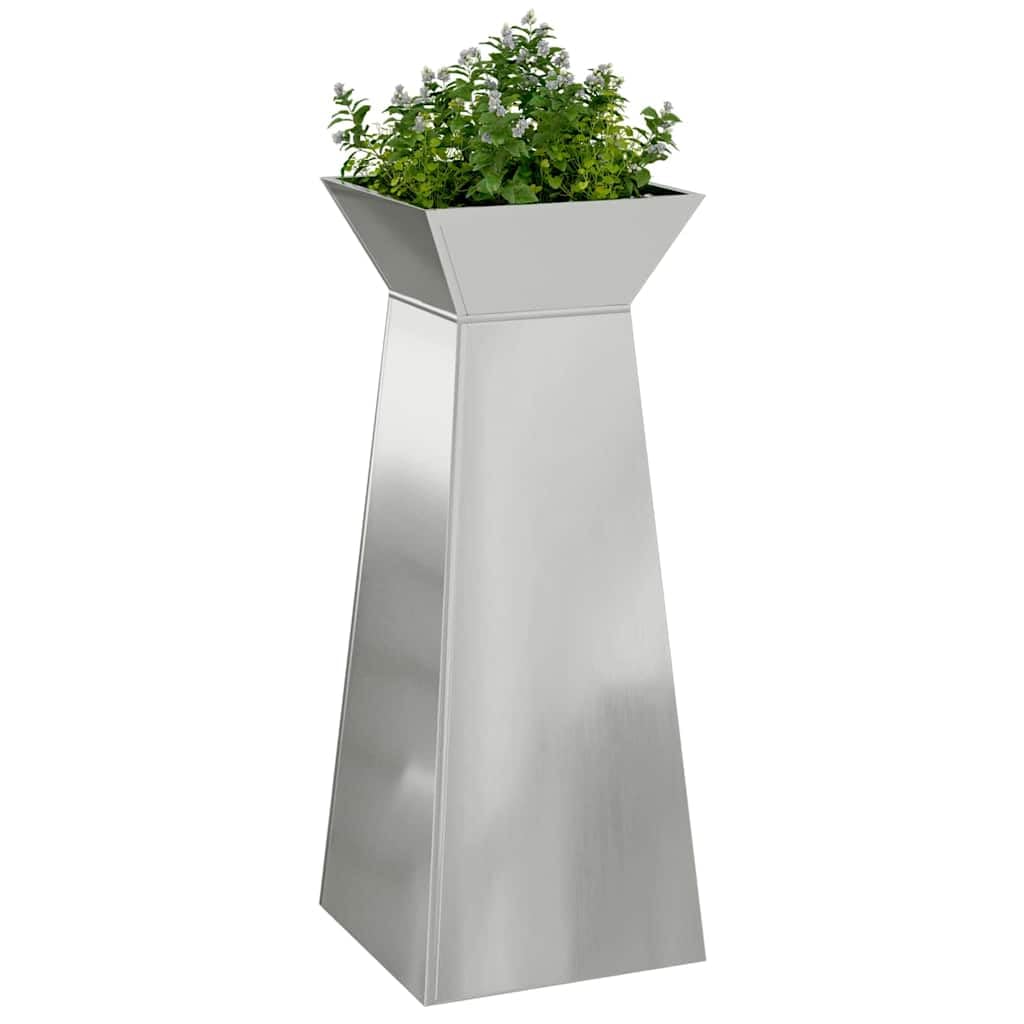 Ogrodnik filar 2 szt. srebrny 40 x 40 x 100 cm | Metal Nowoczesny design, odporność na temperatury, na taras, stojak na rośliny zewnętrzne
