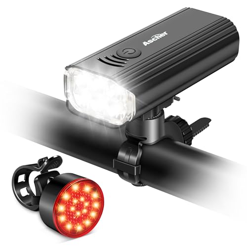 Ascher USB Rechargeable Bike Light Front and Back, Super Bright 1000 Lumens...