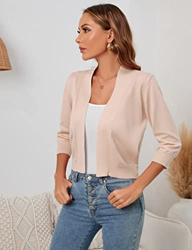 Image of GloryStar Women s 3 /4 Sleeve Cropped Cardigan Sweaters Open Front Knit Short Bolero Shrugs Beige XXXL