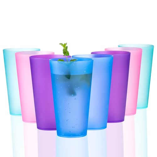 KOXIN-KARLU Unbreakable 32-ounce Plastic Restaurant-Style Beverage Tumblers Ice Tea Glasses set of 8 Coastal Color