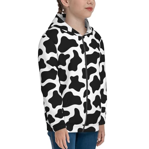Cow Print Black White Kids Pullover Hoodies Boys Zip Up Sweatshirts Girls Athletic Clothes with Pocket4