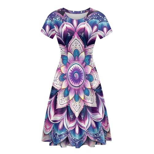 Image of POLERO Sunflower Dress for Women Floral Summer Dresses Short Sleeve Casual Sundresses Midi Dresses