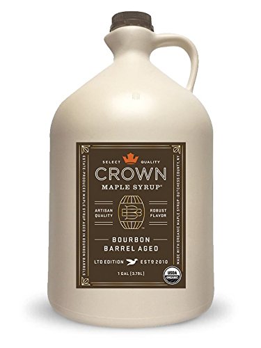 Crown Maple Bourbon Barrel Aged Organic Maple Syrup, 128 Fl Oz, Pancakes, Flavor Cocktails, Marinades and Sauces